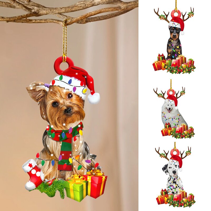 Christmas Resin Dog Ornament Tree Hanging Pendant