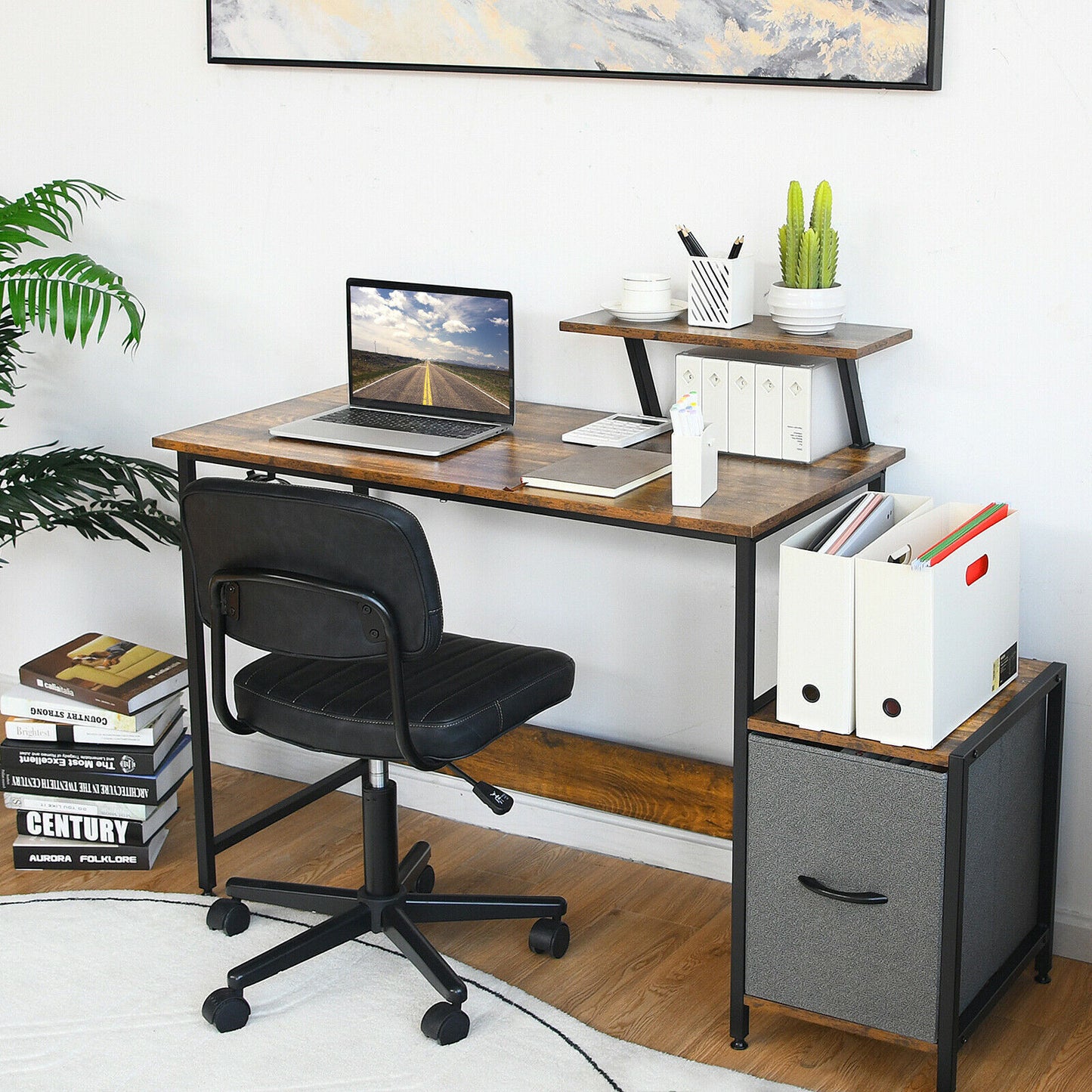 Computer Desk Writing Workstation w/Movable Storage Rack & Shelf for Home Office