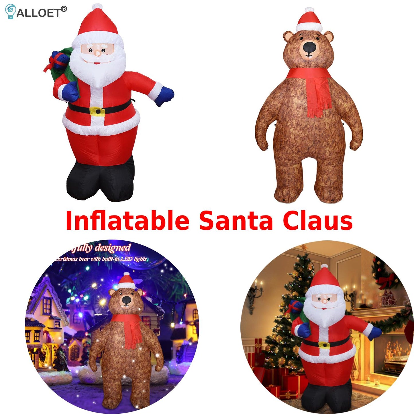 1.2-2.1m High Christmas Santa Claus Inflatable 3D Cartoon