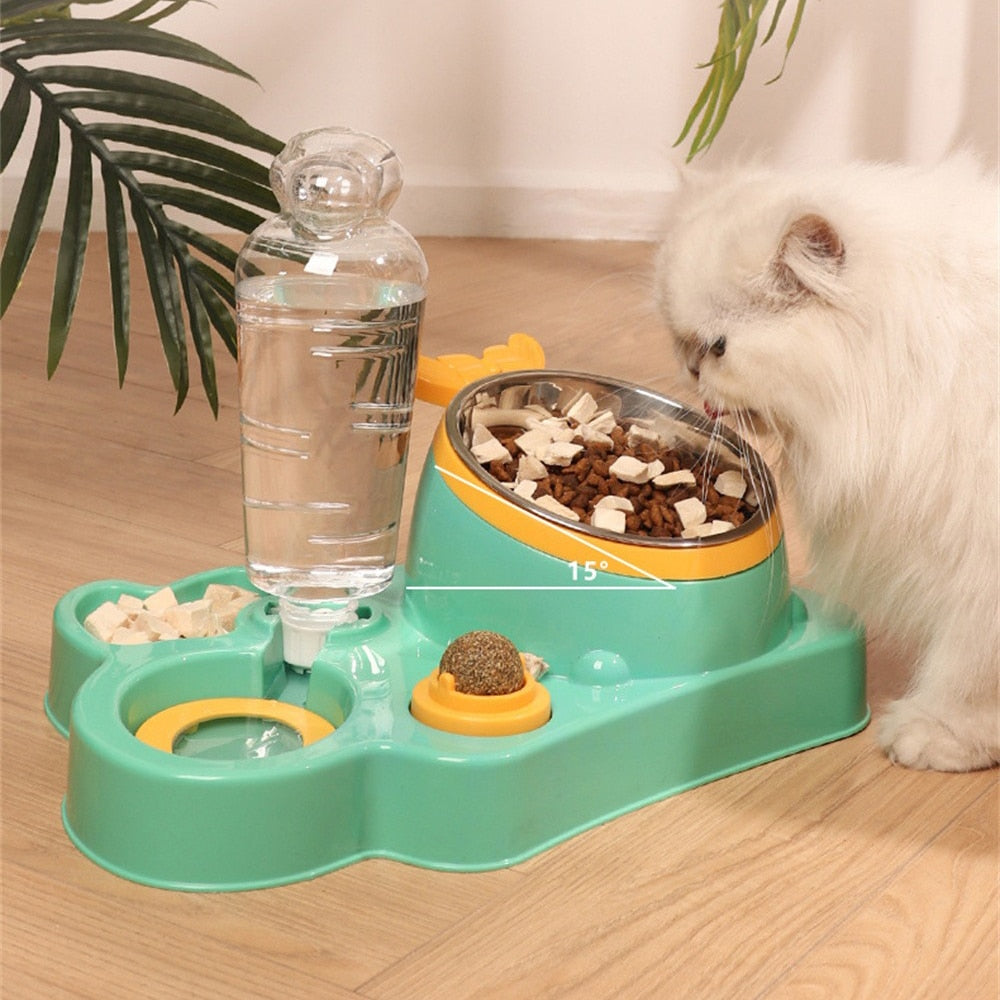 Automatic Pet Bowl   Food Water Feeder 4In1 Dispenser With Neck Protection