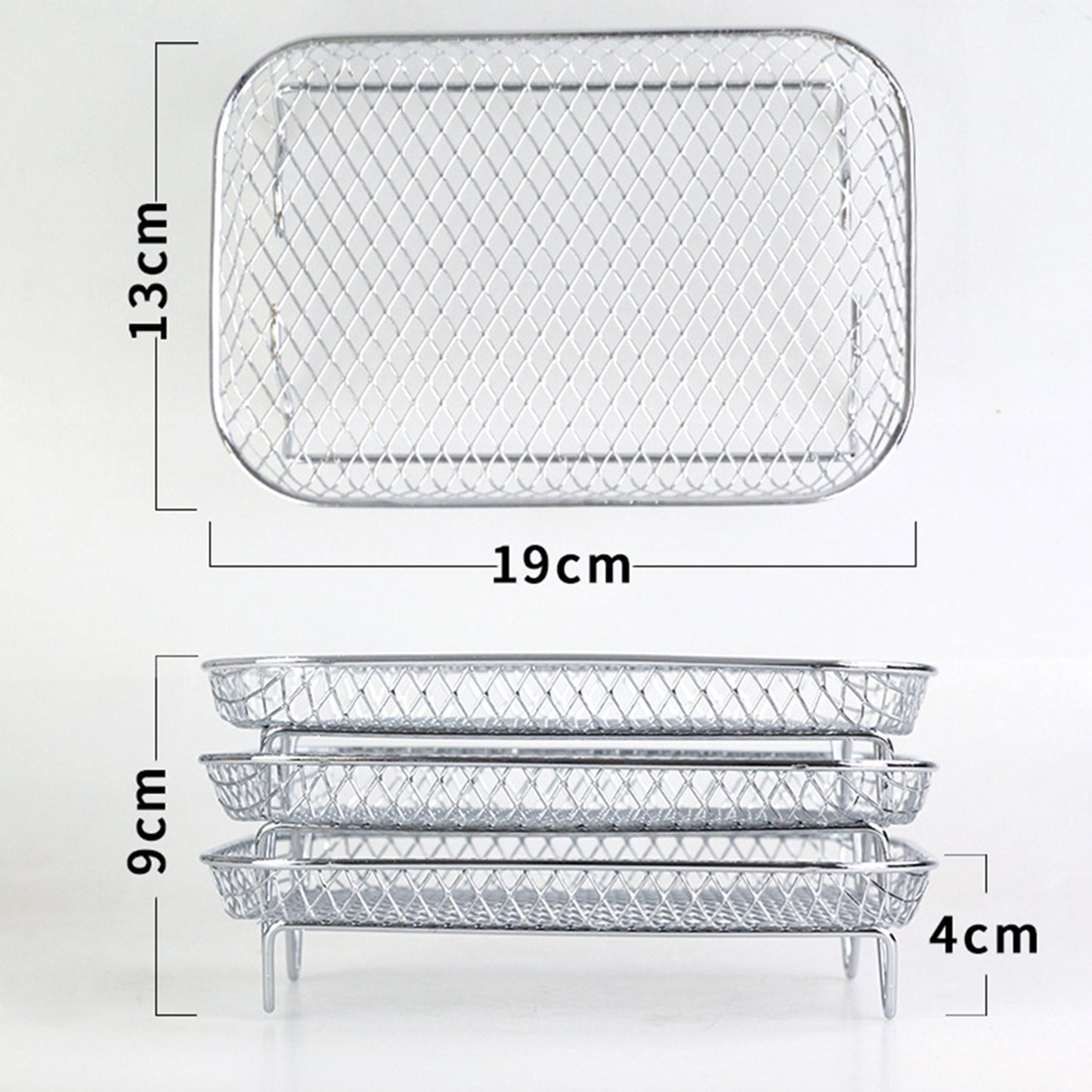 3-Layer Air Fryer Racks Stainless Steel Stackable Steak Grills Holders Easy To Clean with Silicone Foot Pad Kitchen Accessories