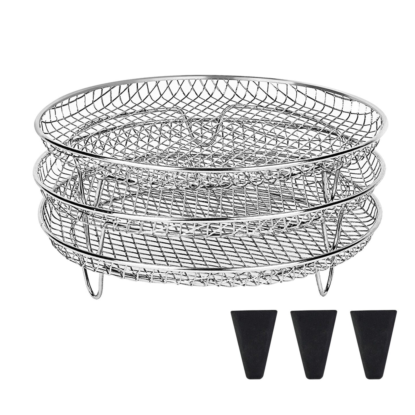 3-Layer Air Fryer Racks Stainless Steel Stackable Steak Grills Holders Easy To Clean with Silicone Foot Pad Kitchen Accessories