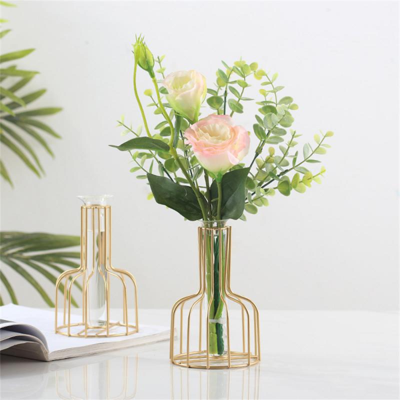 Transparent Glass Vase  Home Creativity Simple Metal Vases