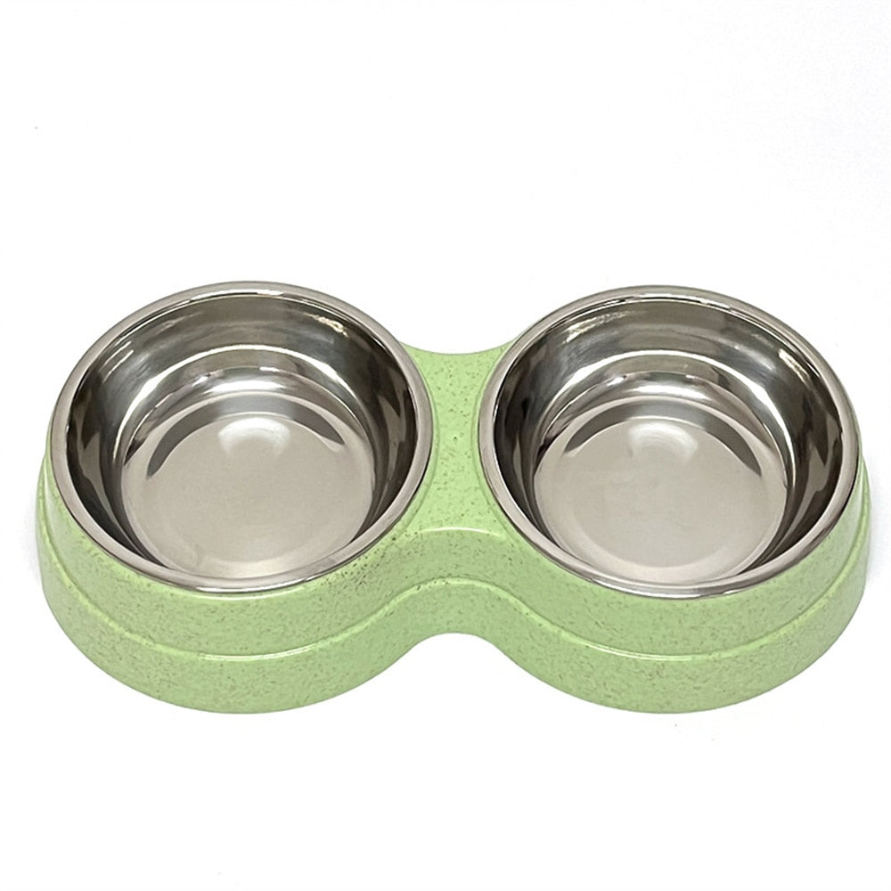 Double Pet Bowls Food Water Feeder With Stainless Steel Healthy Sanitary Small Size For Puppy Cat