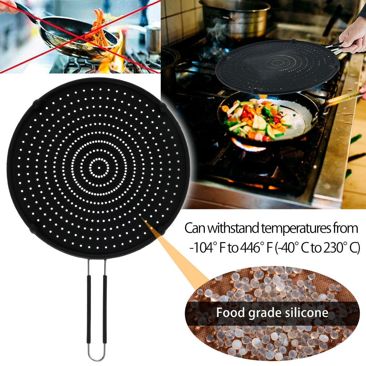 32cm Silicone Splatter Screen Frying Pan Cover