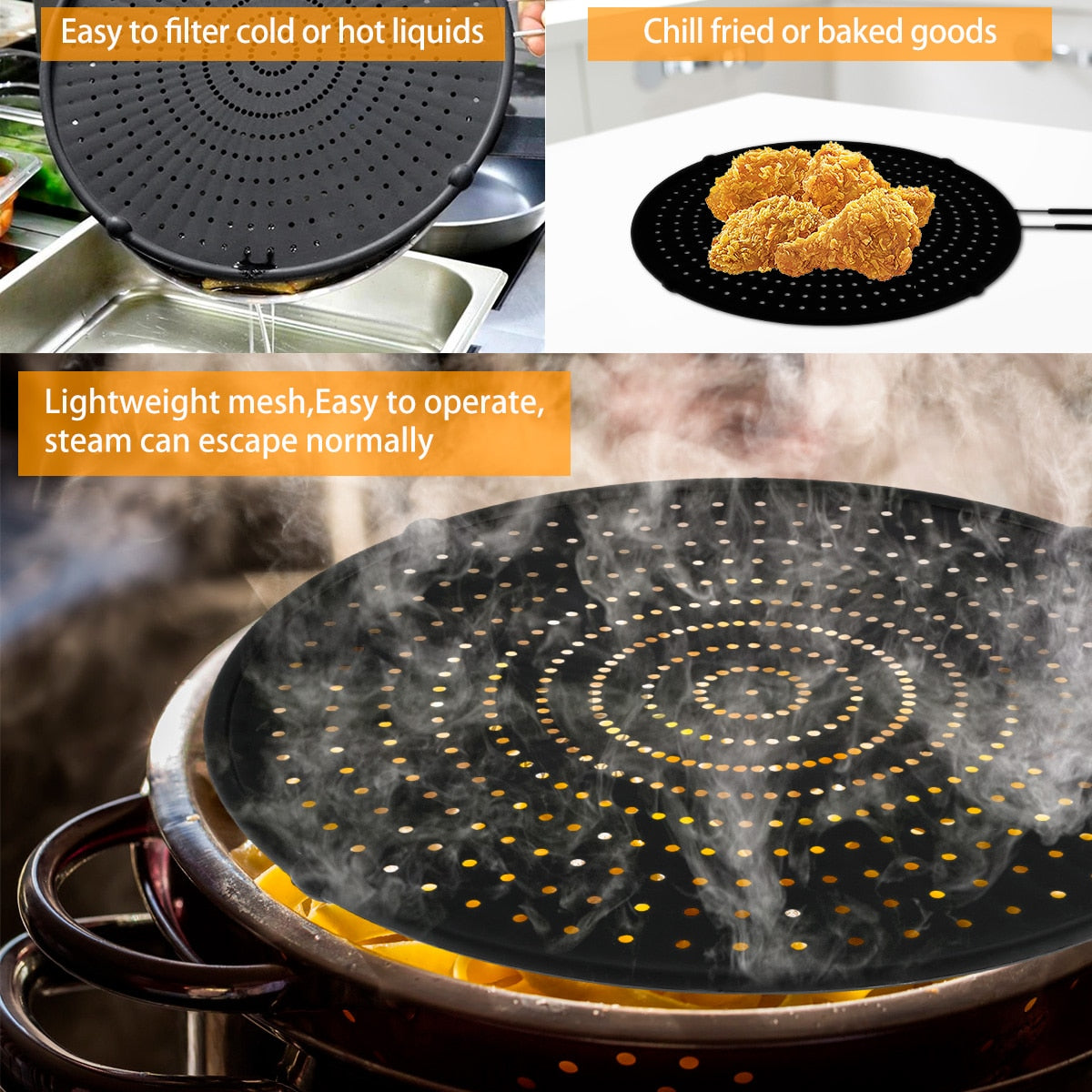 32cm Silicone Splatter Screen Frying Pan Cover