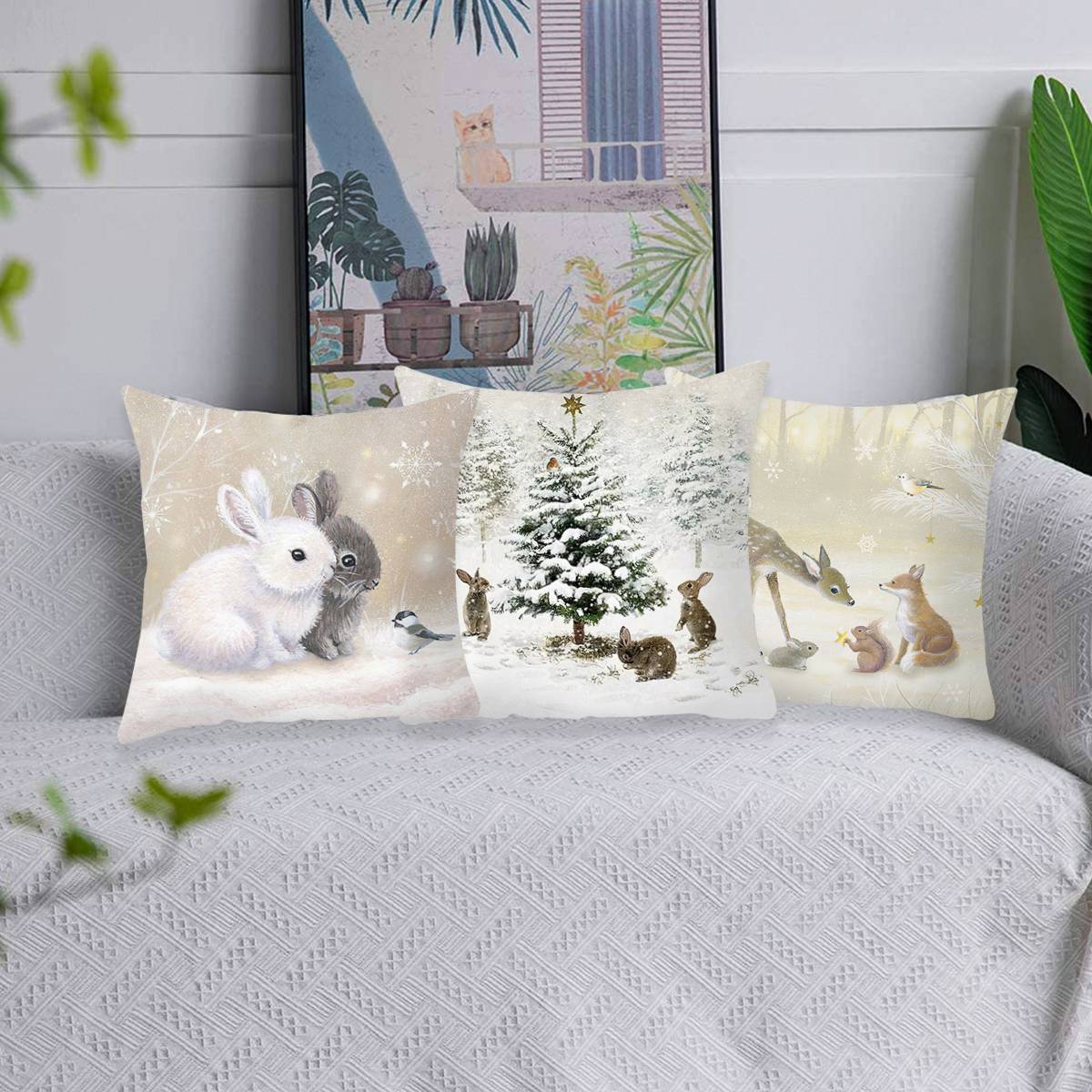 Christmas Elk Tree Cushion Cover Merry Christmas Decorations For Home 2023