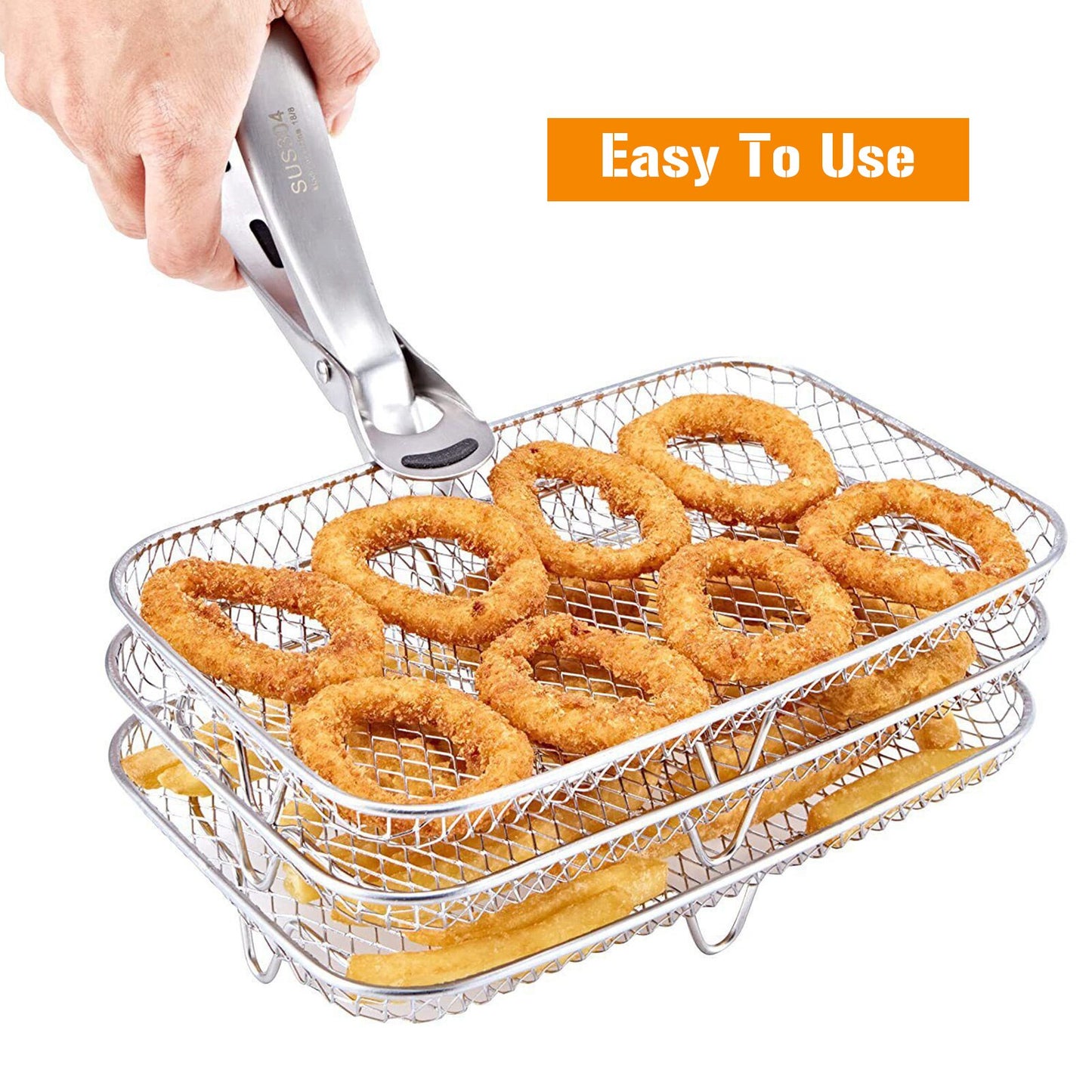 3-Layer Air Fryer Racks Stainless Steel Stackable Steak Grills Holders Easy To Clean with Silicone Foot Pad Kitchen Accessories