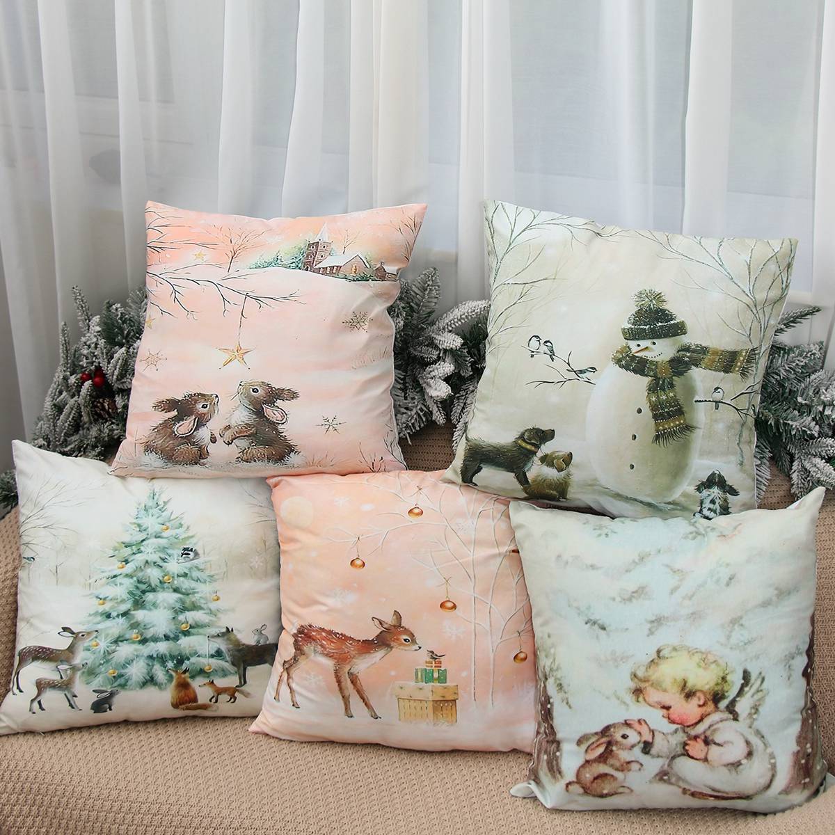 Christmas Elk Tree Cushion Cover Merry Christmas Decorations For Home 2023