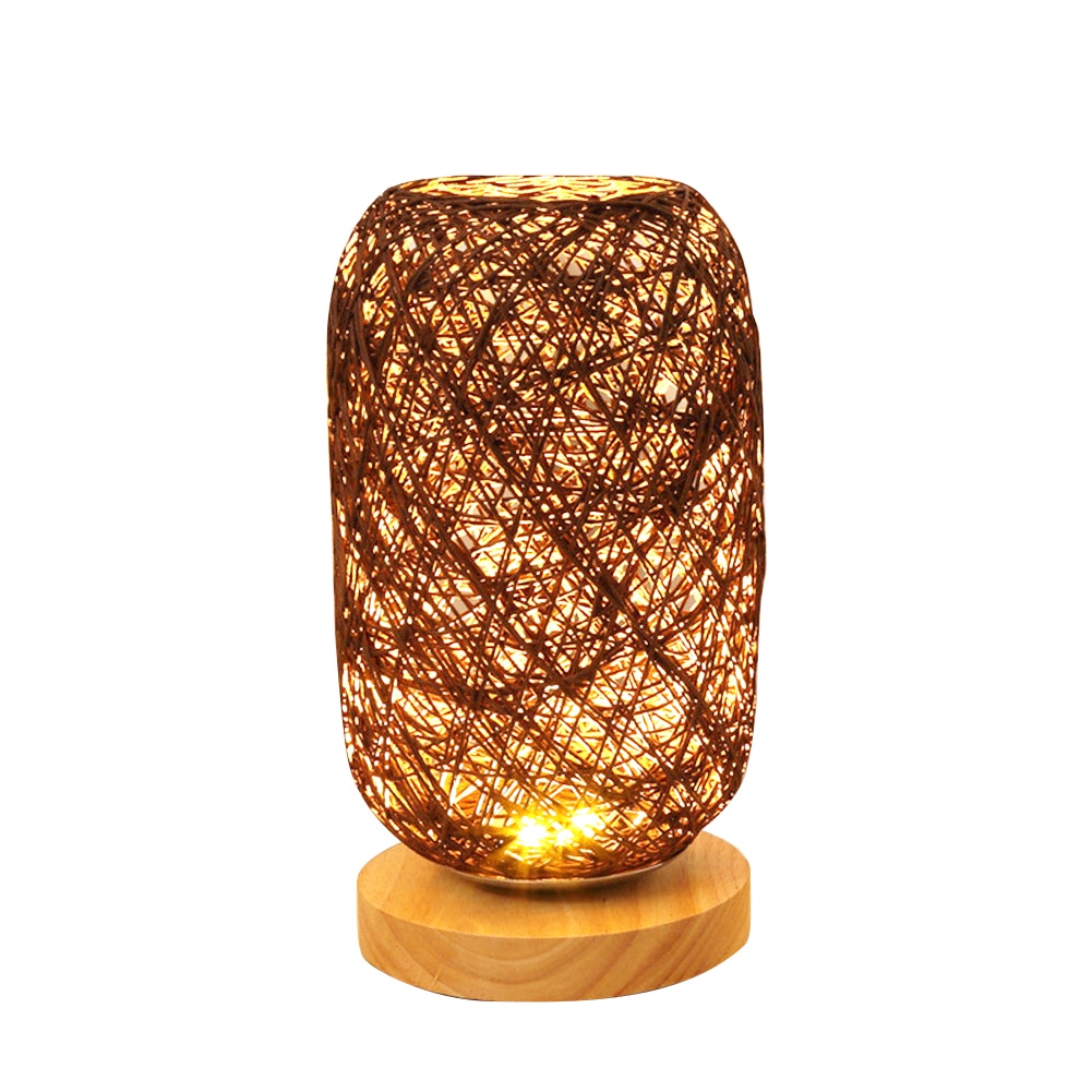 Nordic Wood Rattan Night Light Table Lamp Bedroom