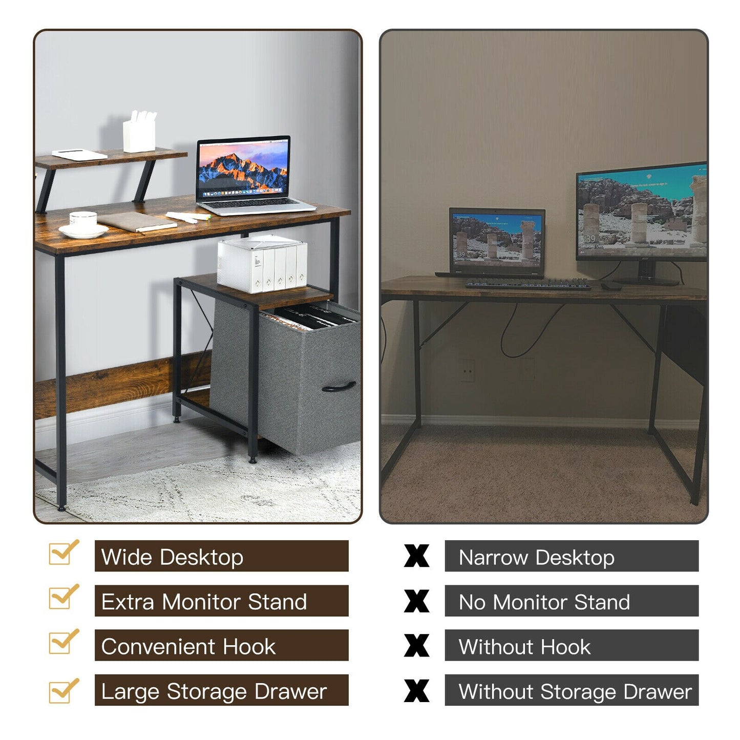 Computer Desk Writing Workstation w/Movable Storage Rack & Shelf for Home Office