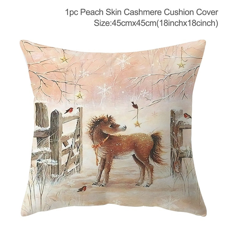 Christmas Elk Tree Cushion Cover Merry Christmas Decorations For Home 2023