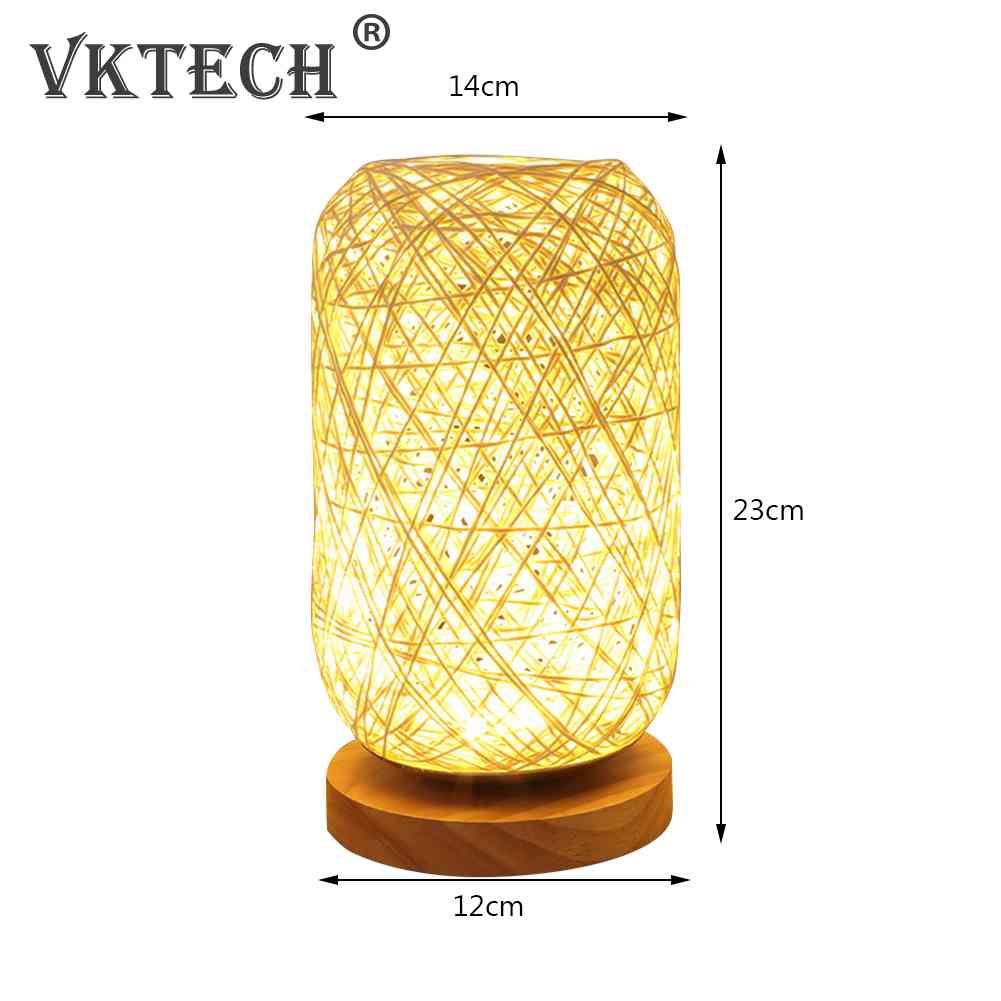 Nordic Wood Rattan Night Light Table Lamp Bedroom