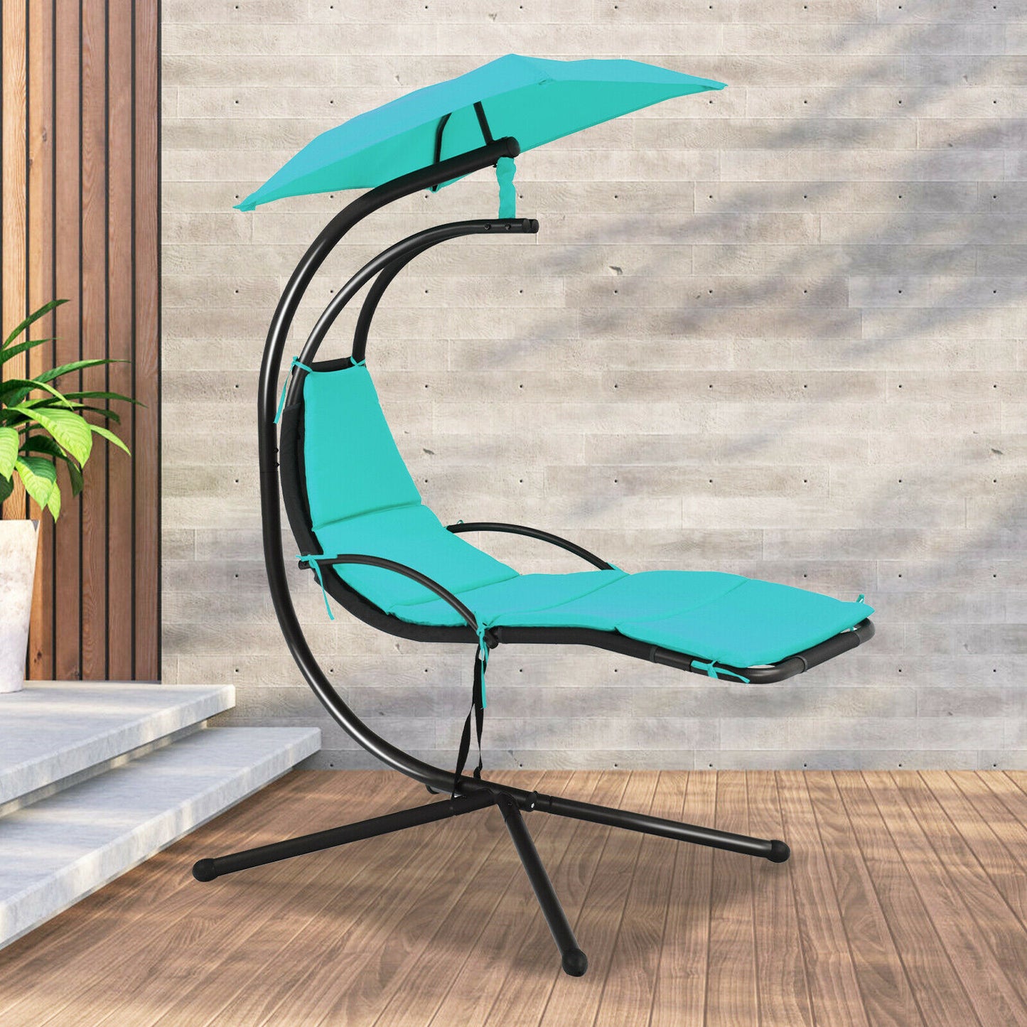 Patiojoy Patio Hanging Hammock Chaise Lounge Chair with Canopy Cushion Turquoise NP10114TU