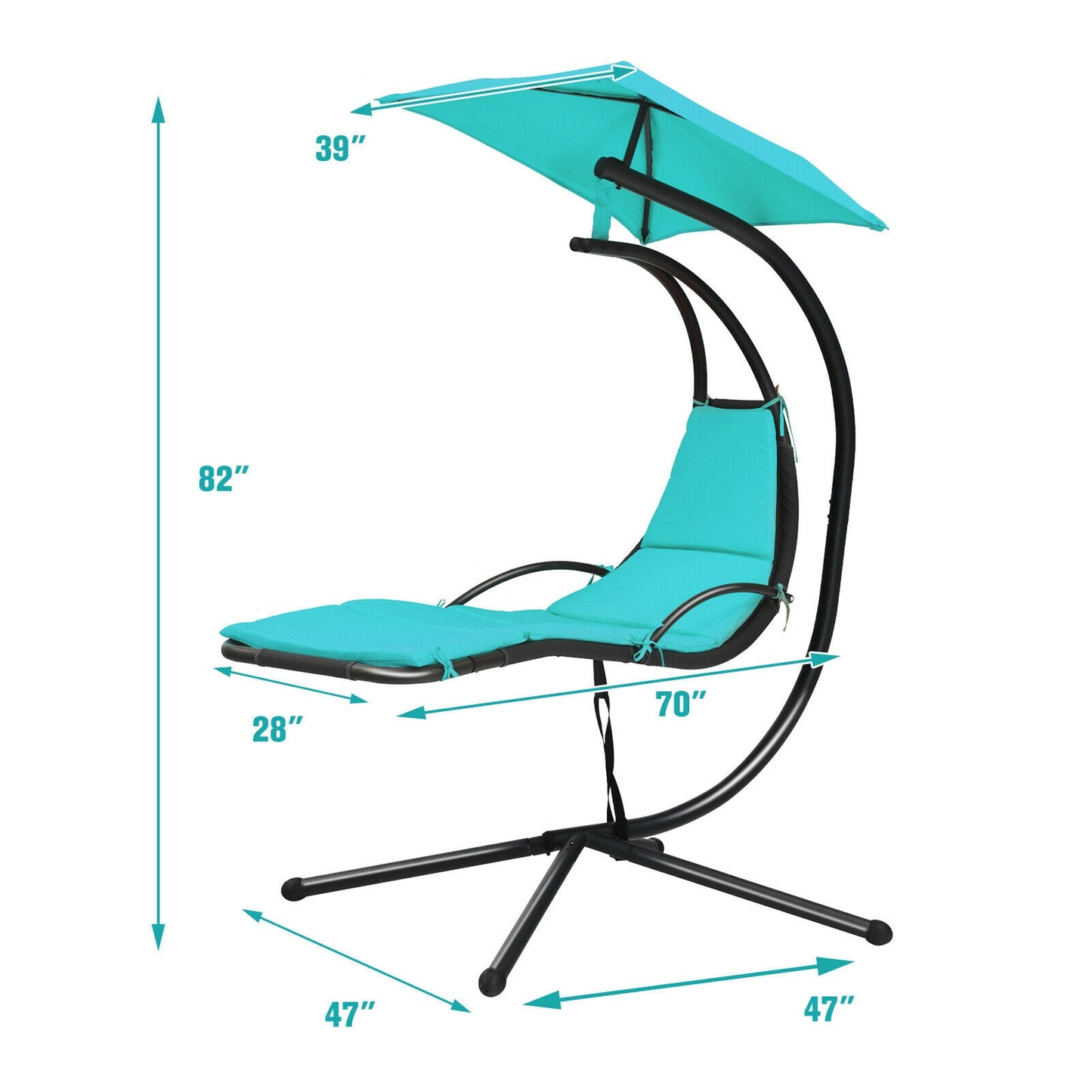 Patiojoy Patio Hanging Hammock Chaise Lounge Chair with Canopy Cushion Turquoise NP10114TU