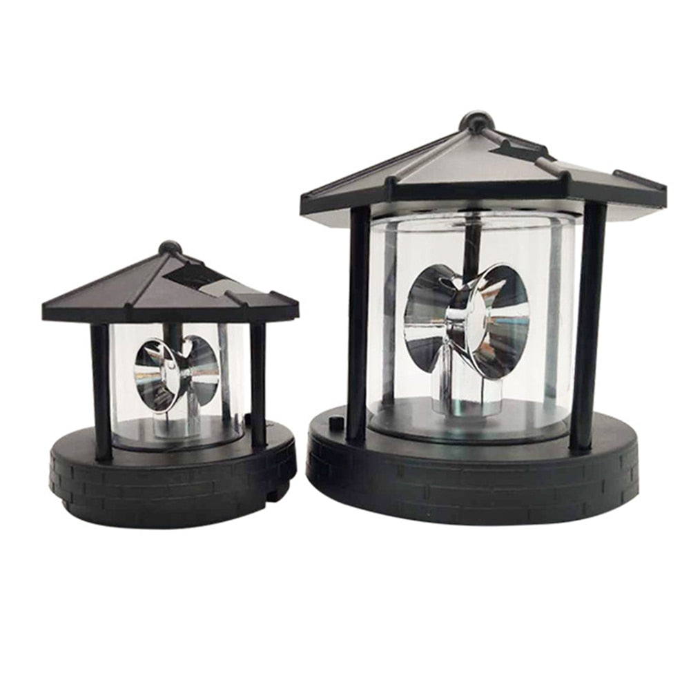 Solar Lights Lighthouse Shape Light Plastic LED Rotating   Beacon Beam Lamp