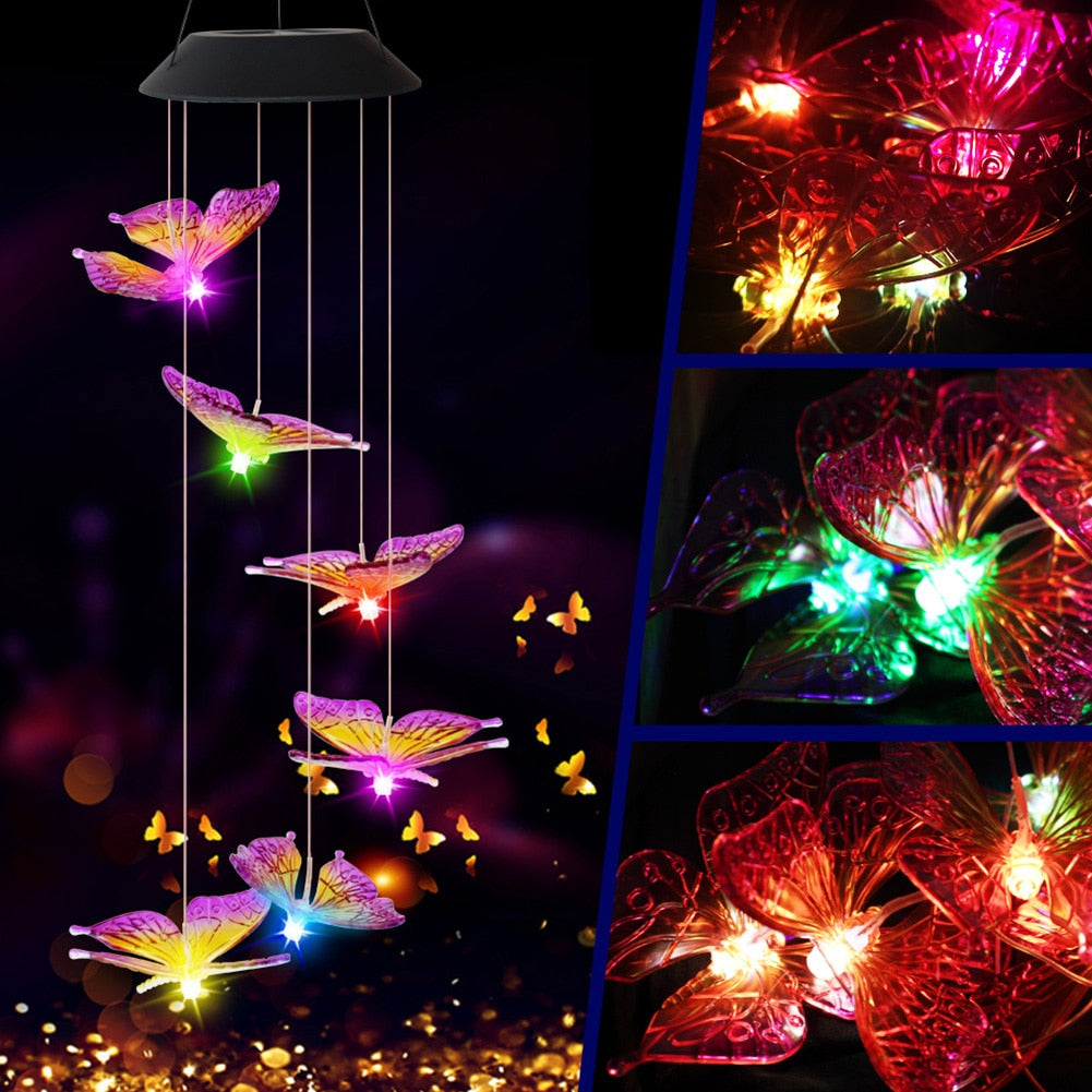 LED Solar Wind Chimes Color Changing Butterfly Hanging Light