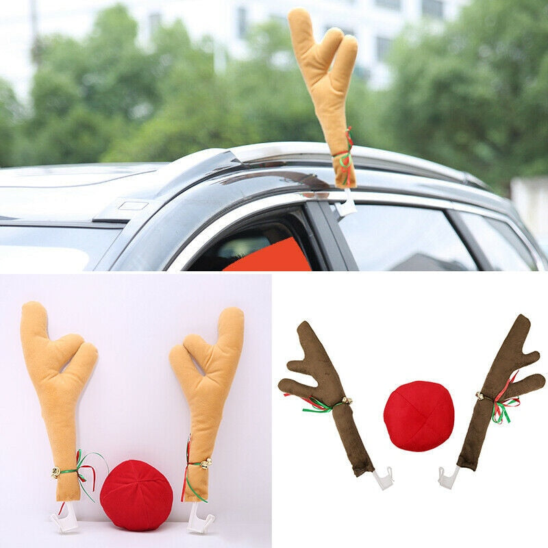 Christmas Car Accessories Decoration Reindeer Antlers &amp; Red Nose Pendant Christmas Ornament   Decoration Kit For Car