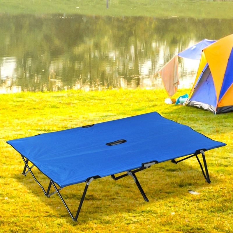 2 Person Folding Camping Cot for Adults, 50" Extra Wide Outdoor Portable Sleeping Co