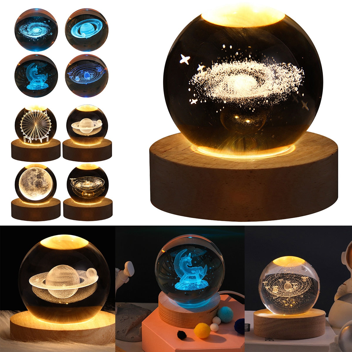 Astronomy Crystal Lights USB Night Light Glowing Planetary Galaxy Light Christmas Gifts