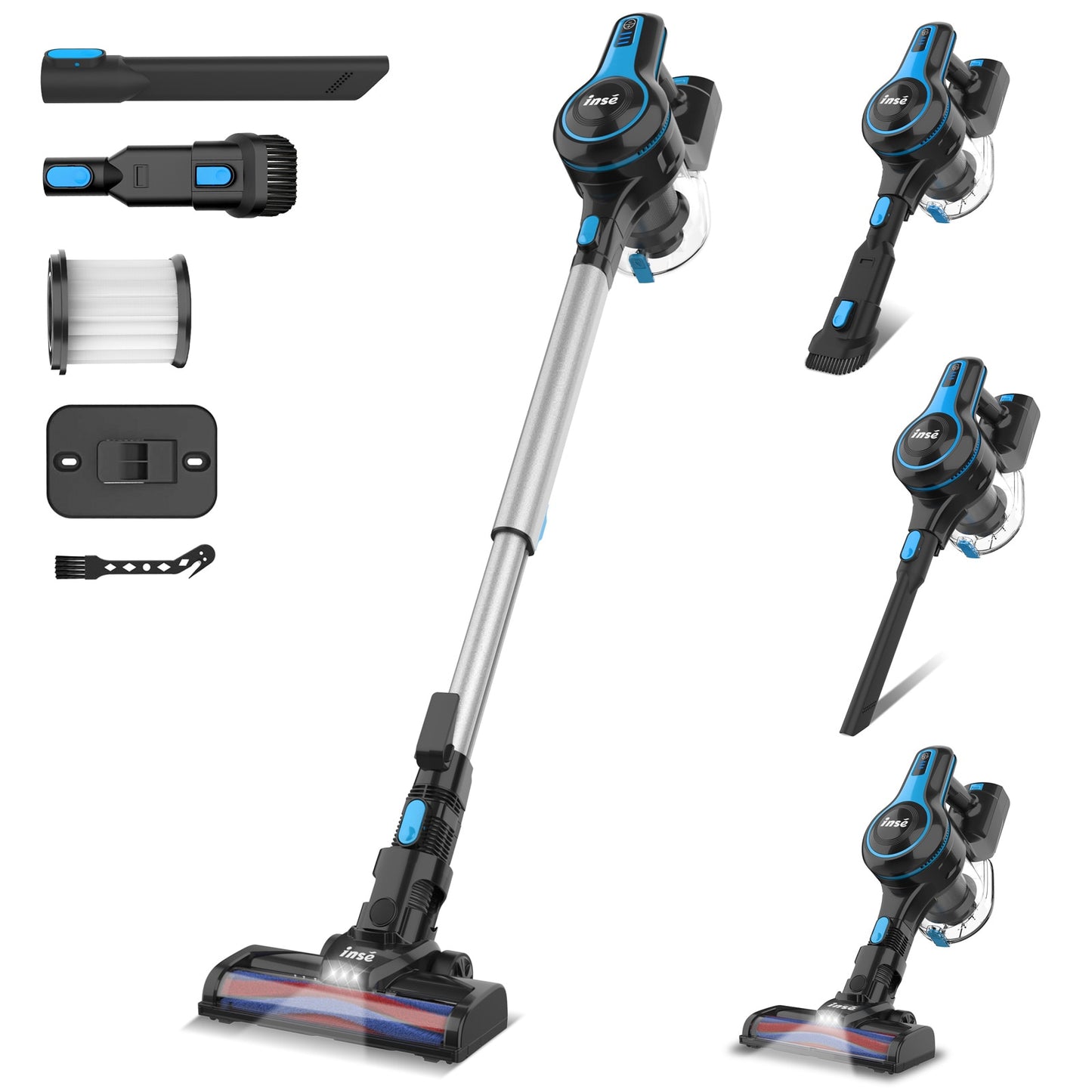 INSE Cordless Vacuum Cleaner, 6-in-1 Rechargeable Stick Vacuum with 2200mAh Battery, 15Kpa Lightweight,Up to 45 Mins Runtime