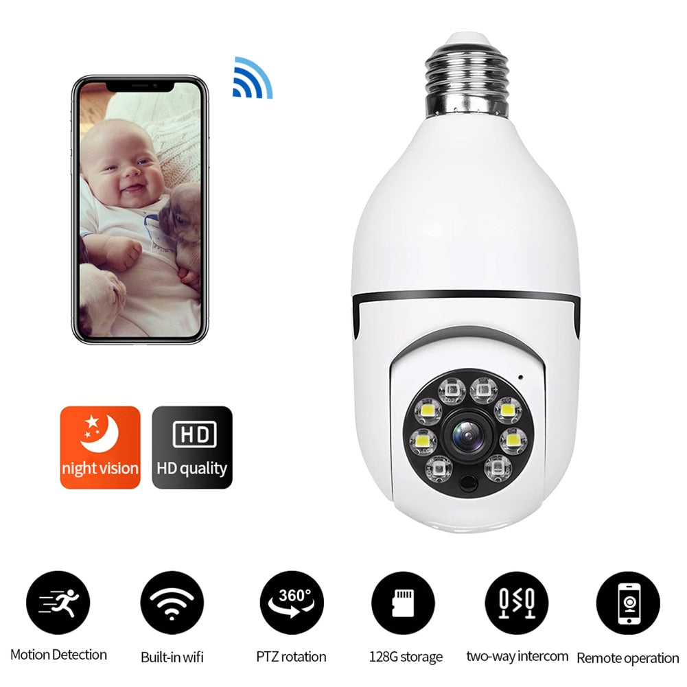 E27 Surveillance Camera LED Light Bulb Socket 360° WiFi