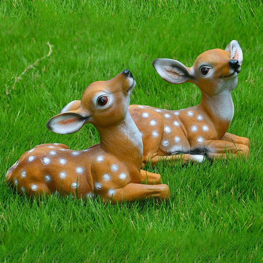 1 Pair Deer Figurine Lying Position Realistic Adorable Sika Deer Ornament Crafts Decoration Home Decor