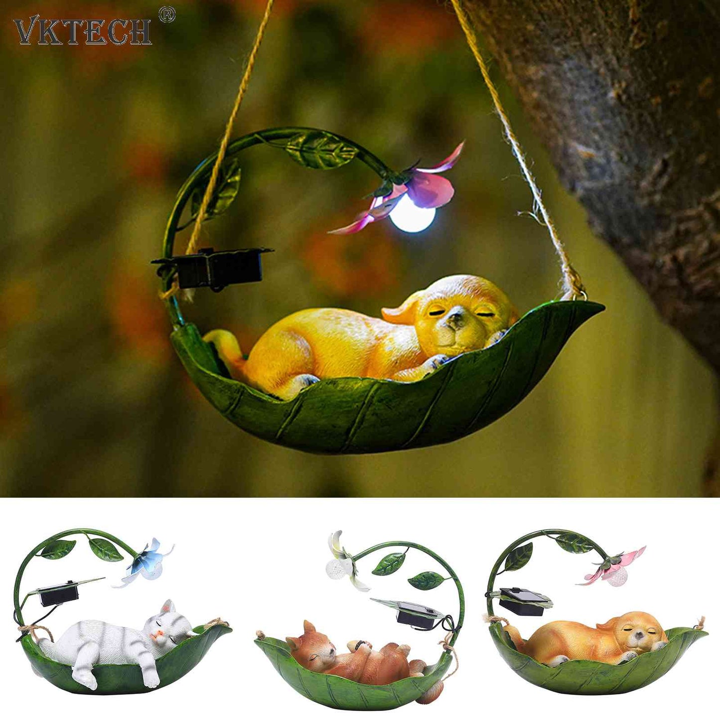 Solar Animal Figurines Decorative Lamp/ Luminous Resin Cat Sculpture Night Lamp