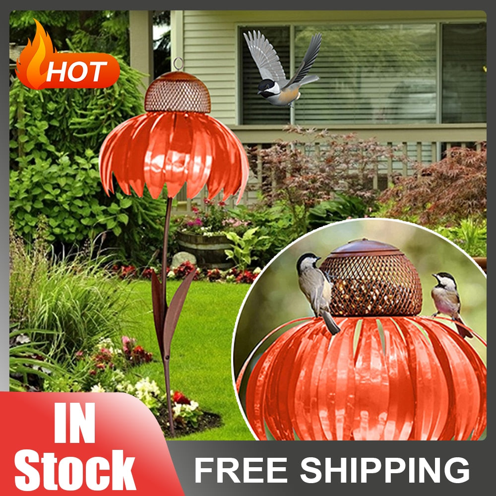 Metal Flower Hummingbird Feeder Garden Decoration