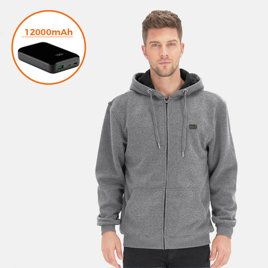 Men's clothing Heated Hoodies with Battery Hooded  Full Zip Up Fleece Sweatshirts Zip Hoodie Gray