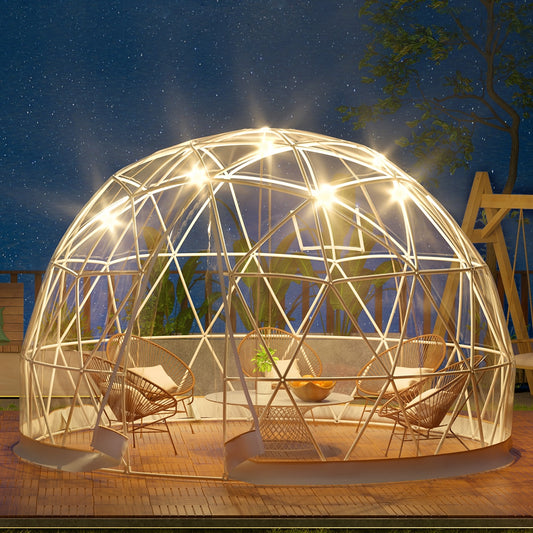 9.5/12ft With LED PVC Cover Geodesic Greenhouse - northstarhomeandgarden