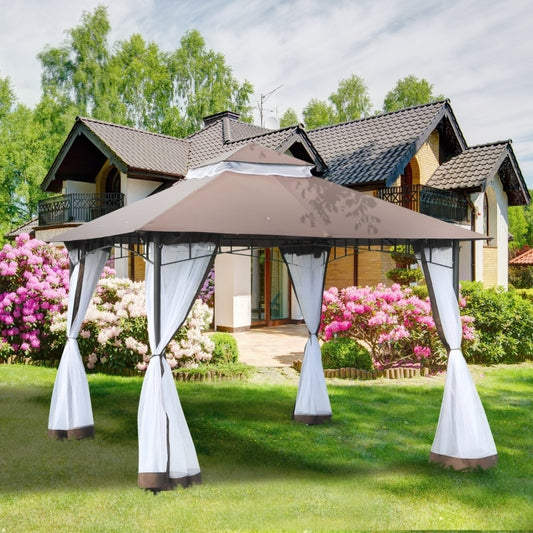 Garden Gazebo 10' x 10' Pavilion with Double Roof and Zippered Side Mosquito Nets