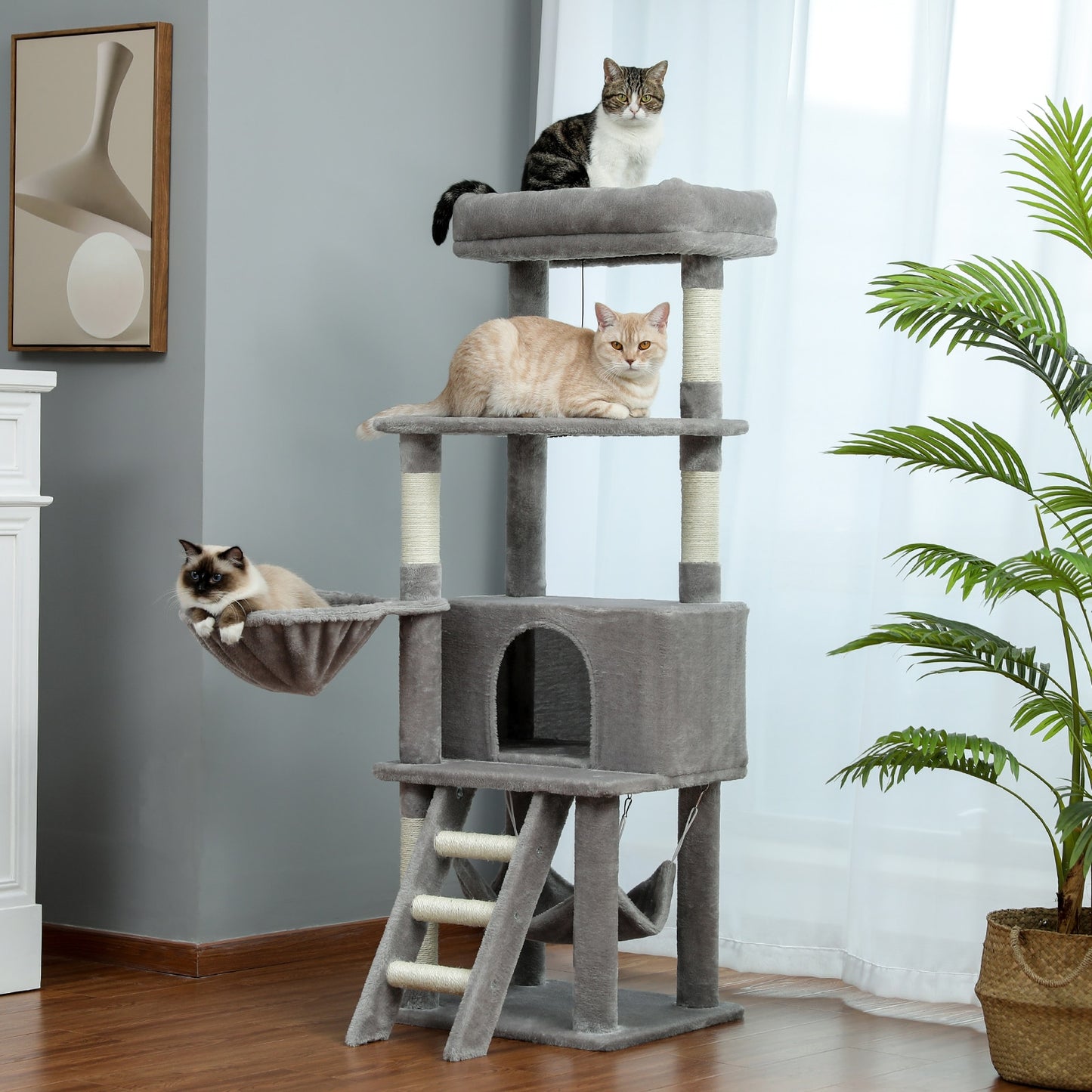 Free Shipping Luxury Cat Tree Condo Furniture Kitten Activity Tower Pet Kitty Play House with Scratching Posts Perches Hammoc